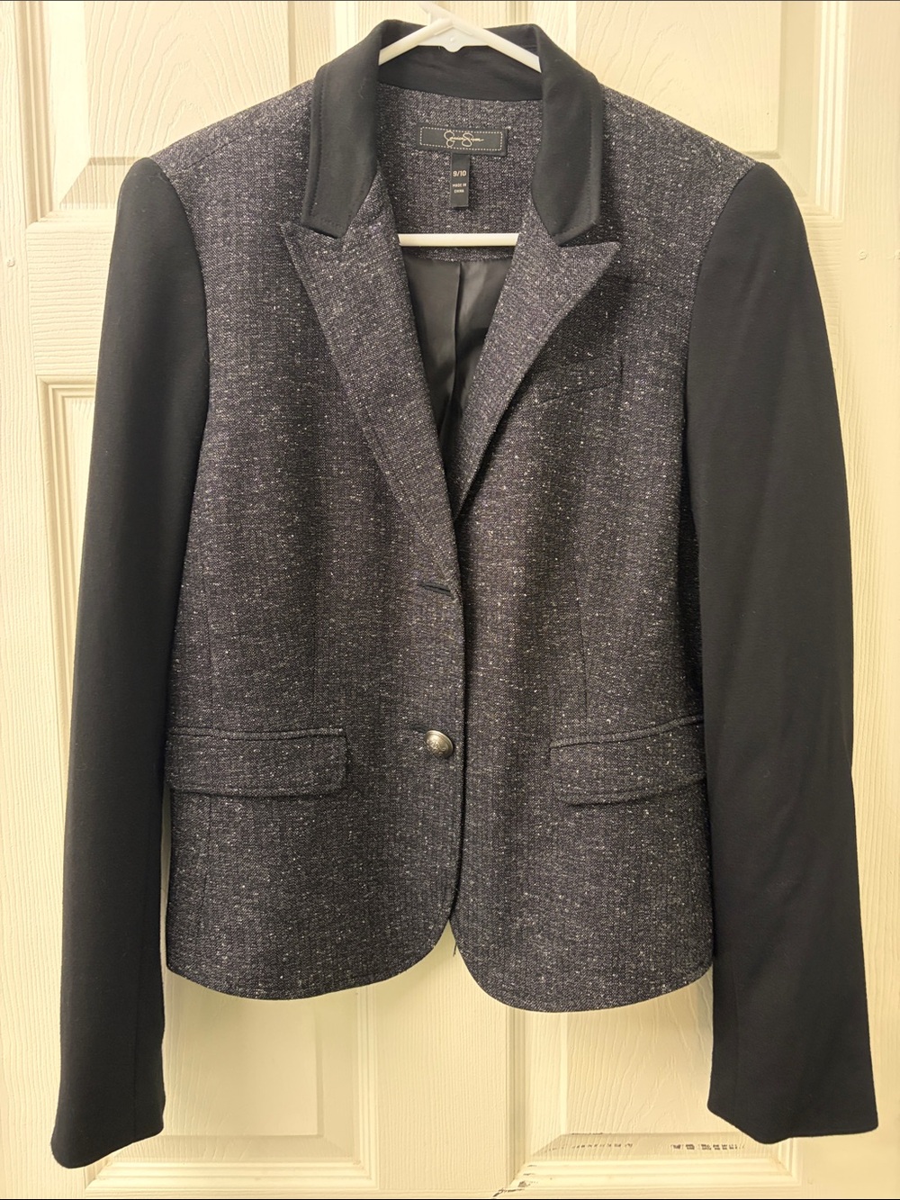Jessica Simpson Black and Charcoal Tweed Two-Tone Blazer Jacket